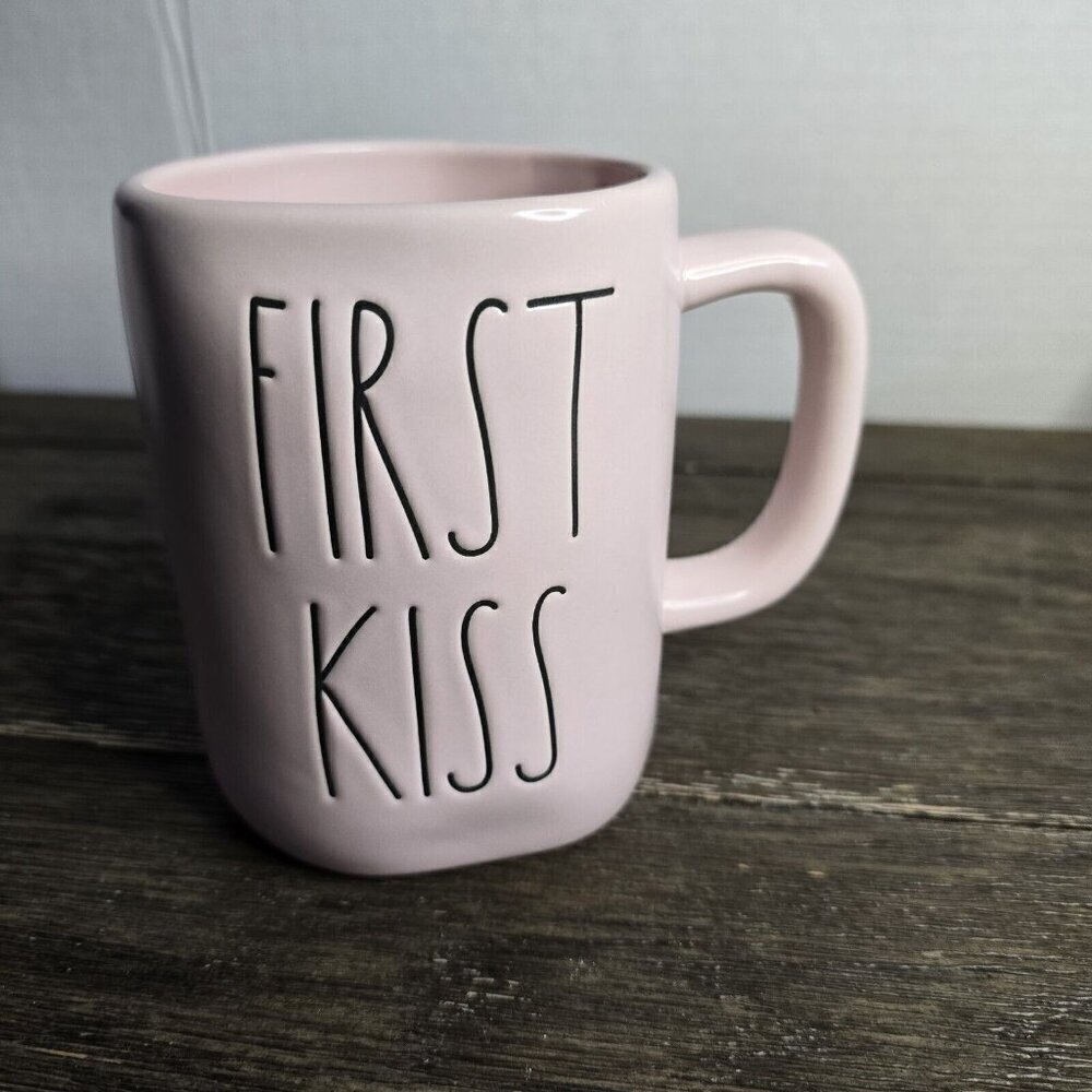 NWT Rae Dunn Artisan First Kiss Pastel Pink Valentine's Day Mug 2021 Magenta
